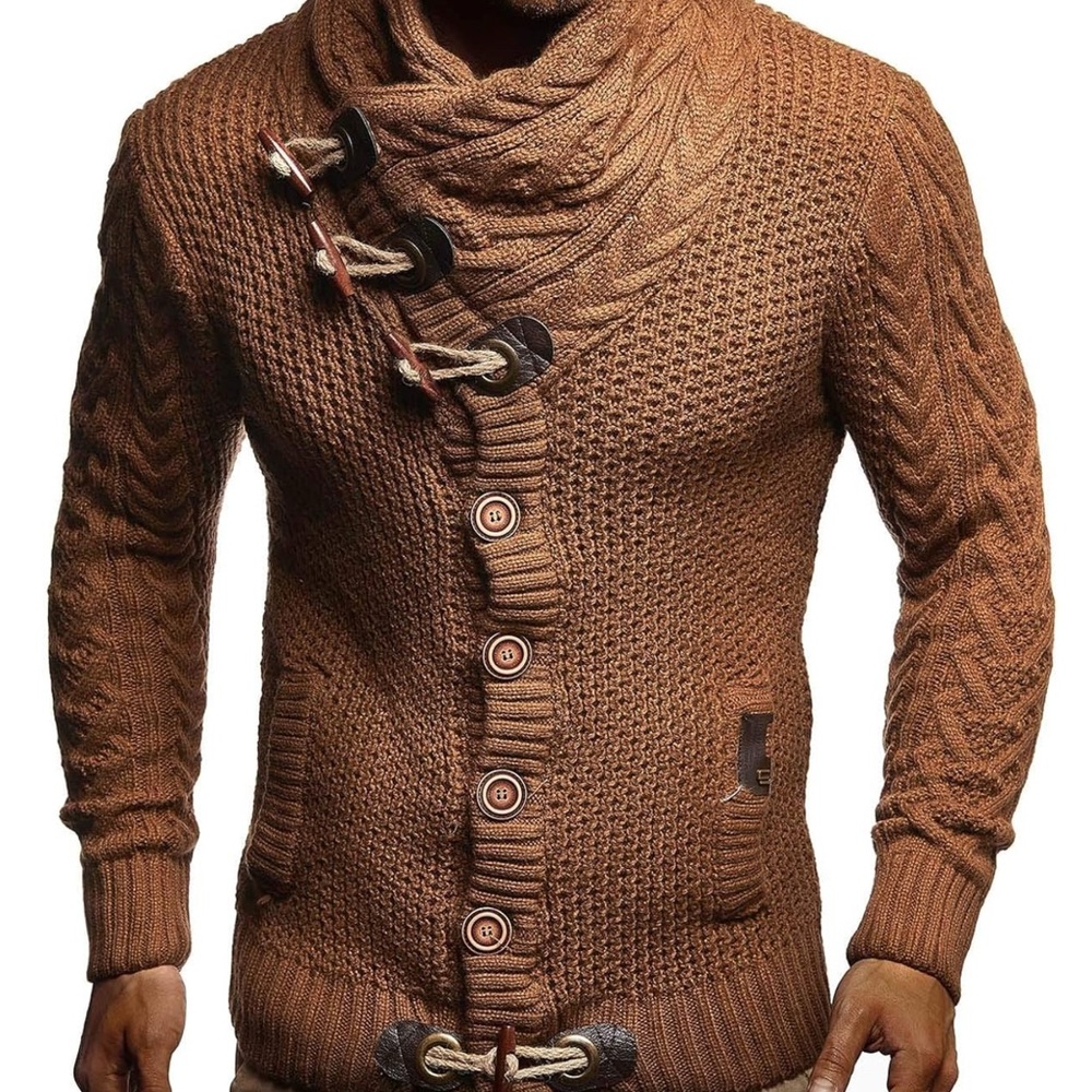 Leif Nelson Men's Knitted Jacket Turtleneck Cardigan With Toggle Buttons NWT